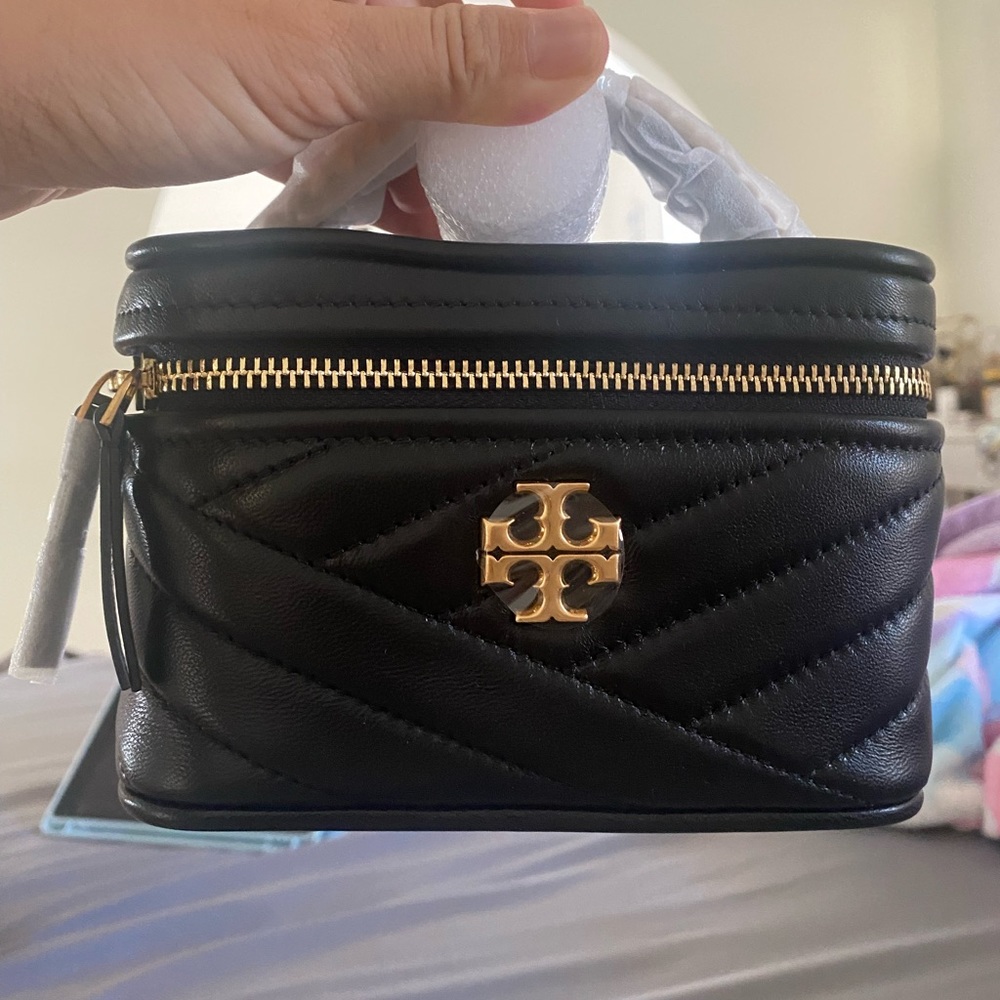 TTory Burch Black Kira Chevron Mini Vanity Case/shoulder Bag